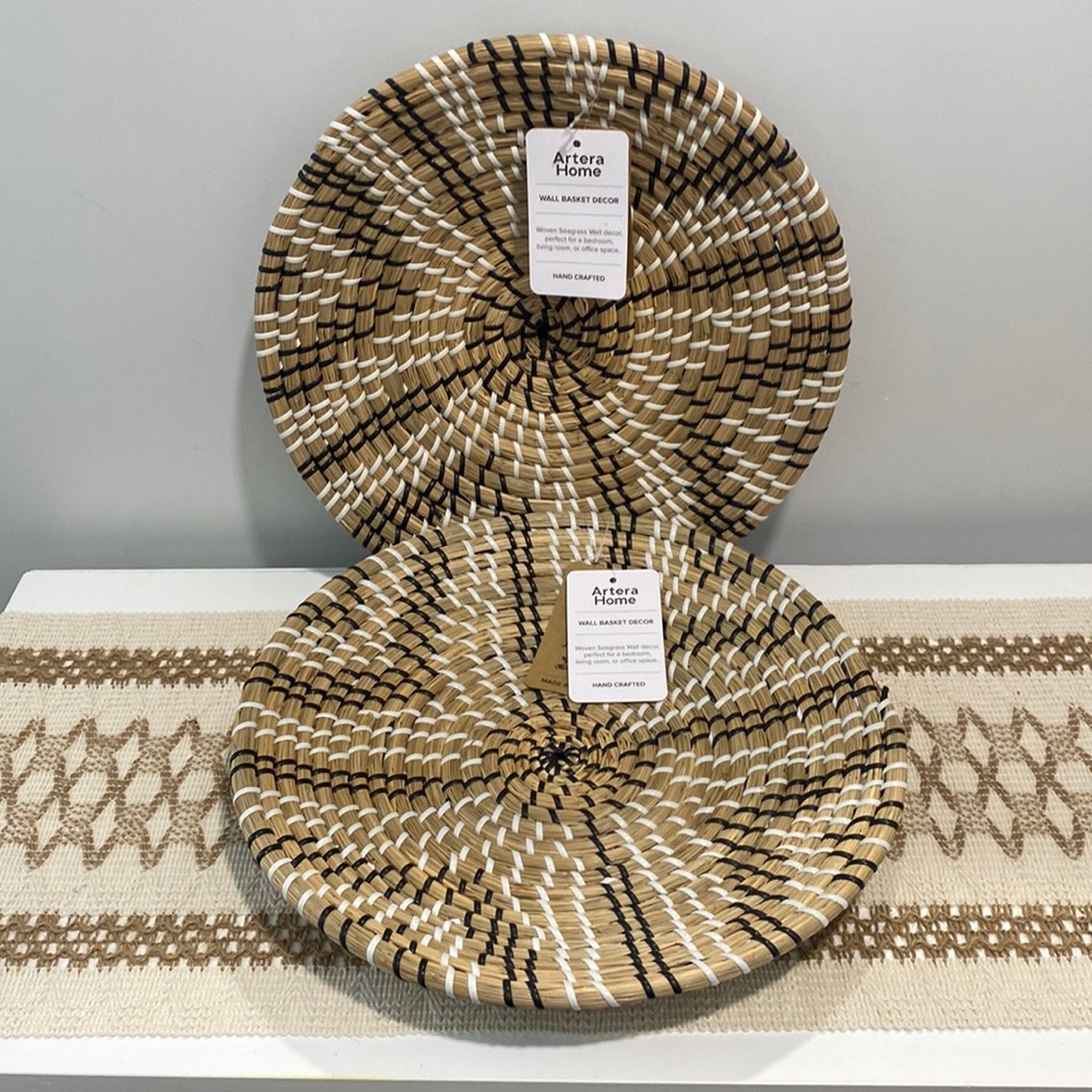 Home Decor Pair Of Artera Home Wall Baskets Woven Seagrass 13 Inches Round (2)